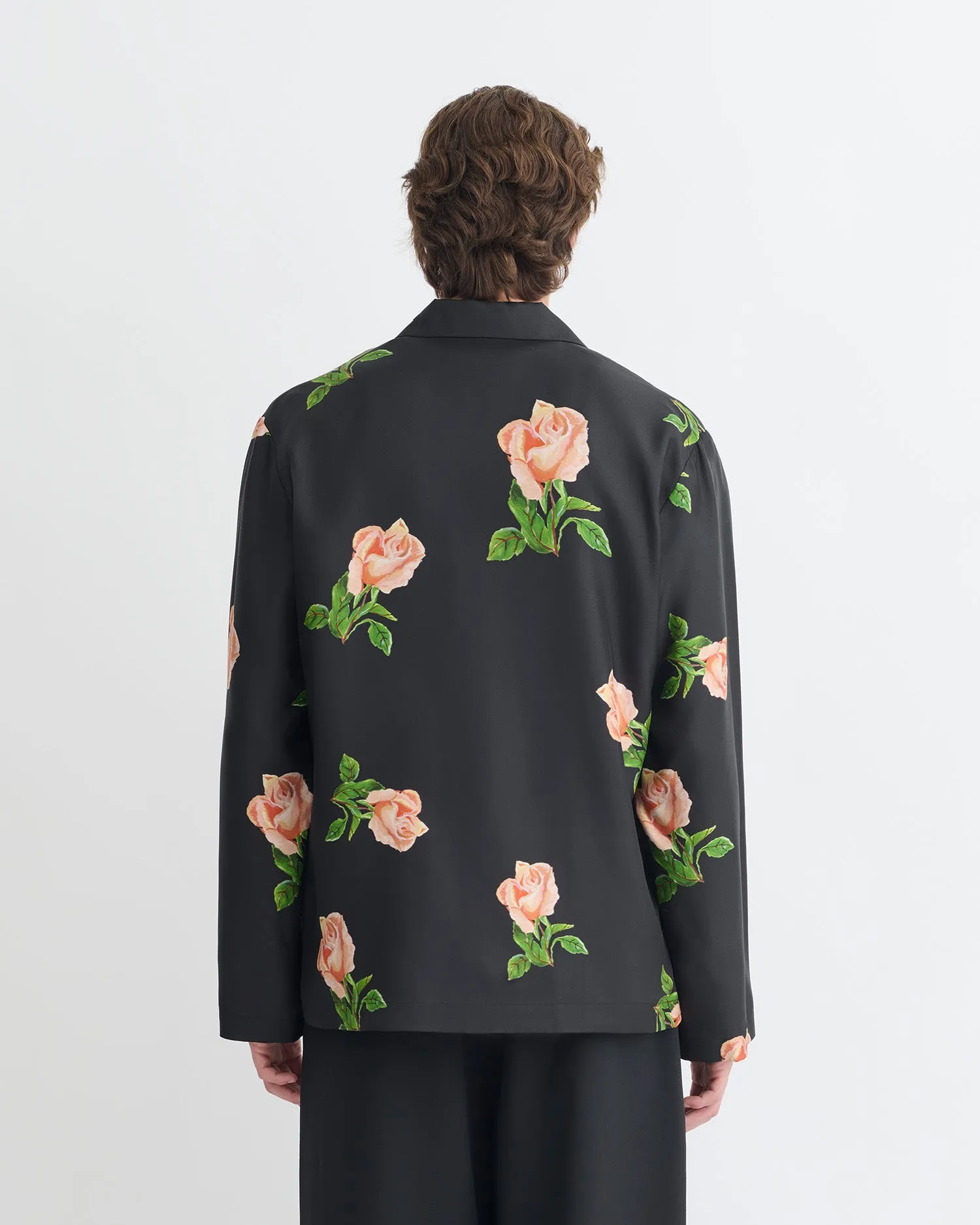 clean look Jamar - Printed Silk Twill Shirt - Black/Roses