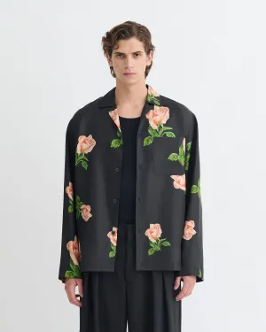 Breezy Stretch Moisture Management System Jamar - Printed Silk Twill Shirt - Black/Roses