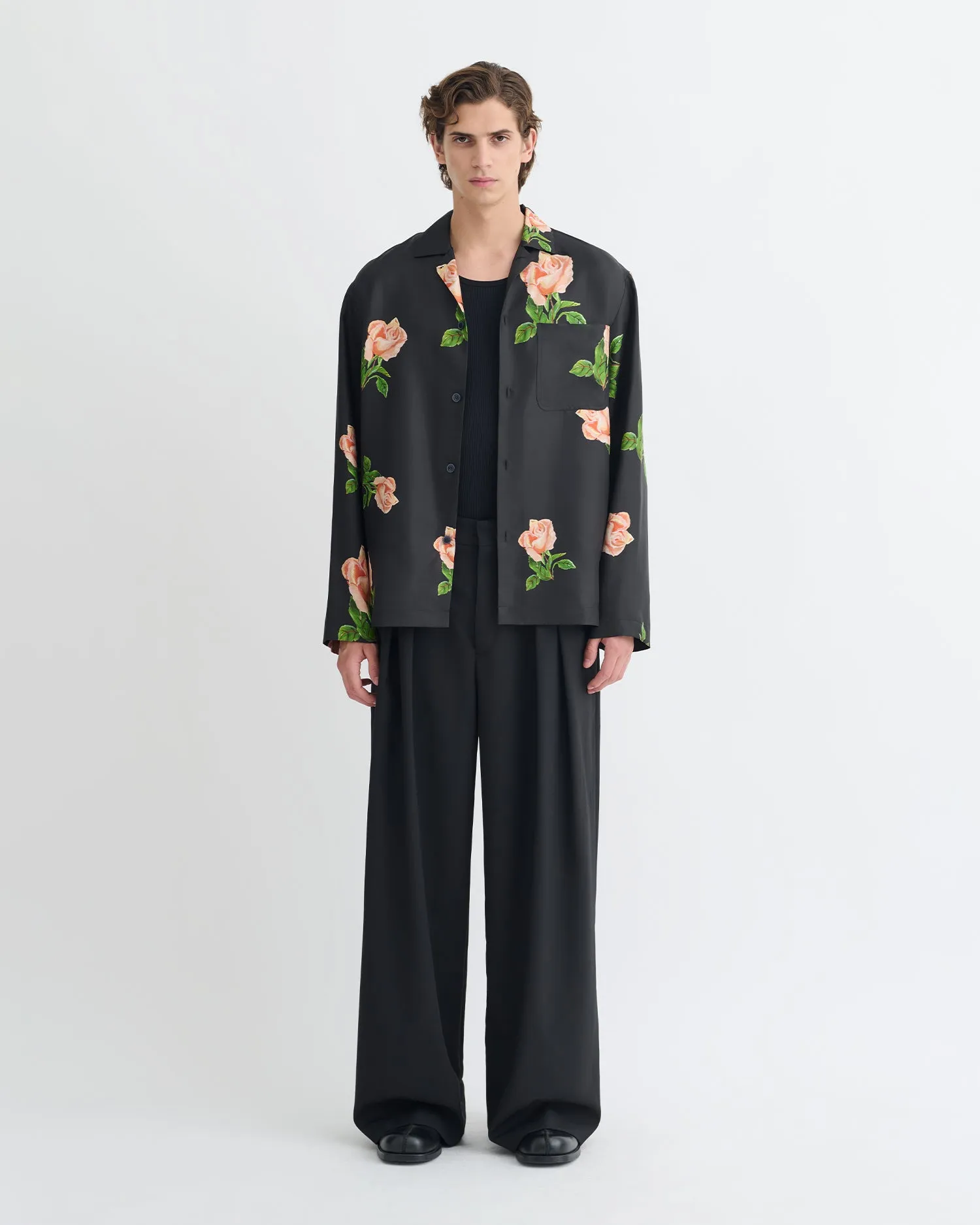 Soft Fabric Outdoor Days Jamar - Printed Silk Twill Shirt - Black/Roses