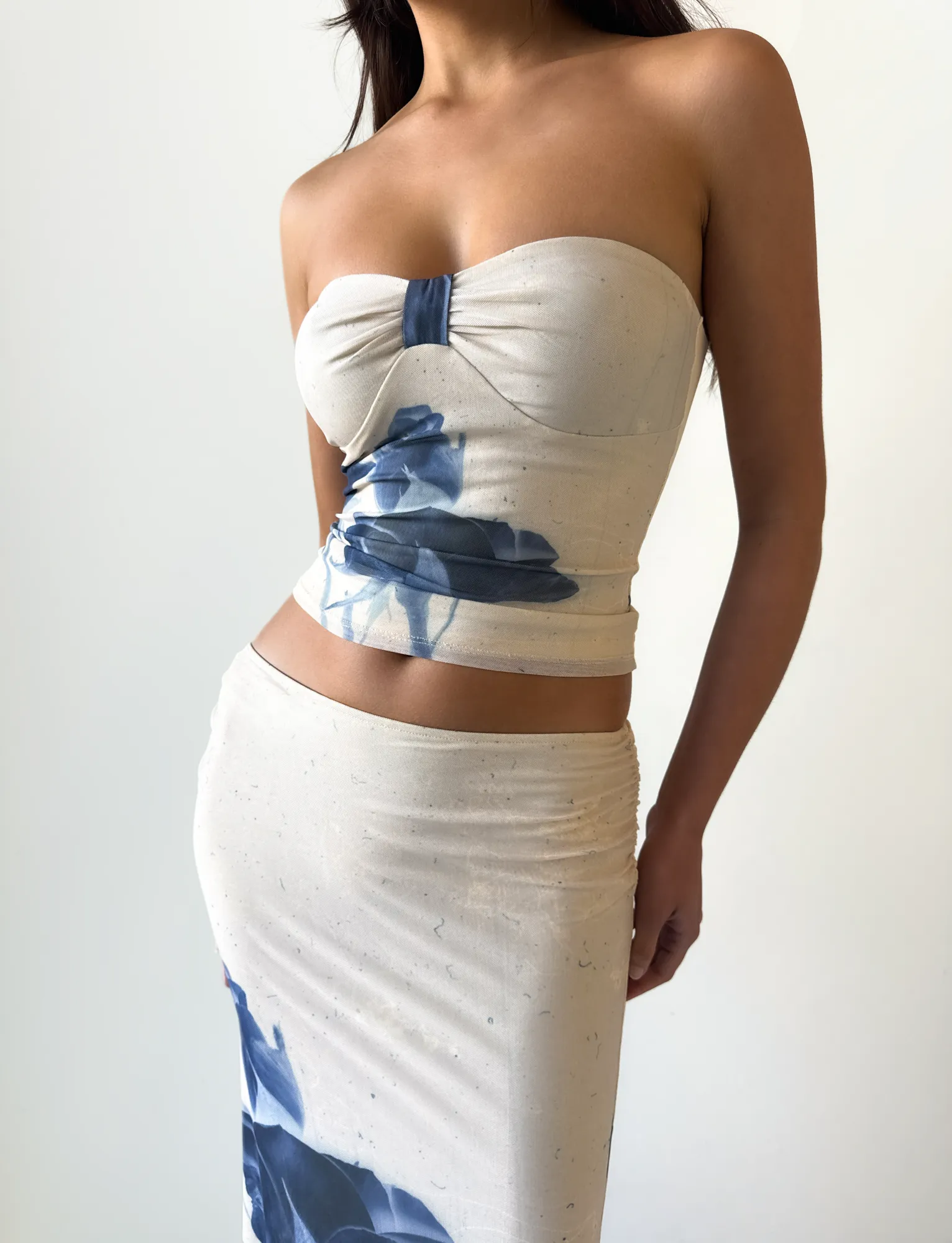 JANIS MAXI SKIRT - INDIGO FLORAL Retro Style Gathered waist