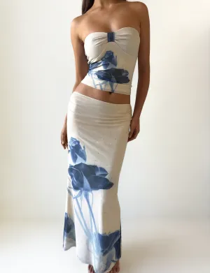 JANIS MAXI SKIRT - INDIGO FLORAL Quilted Texture Cozy Tones