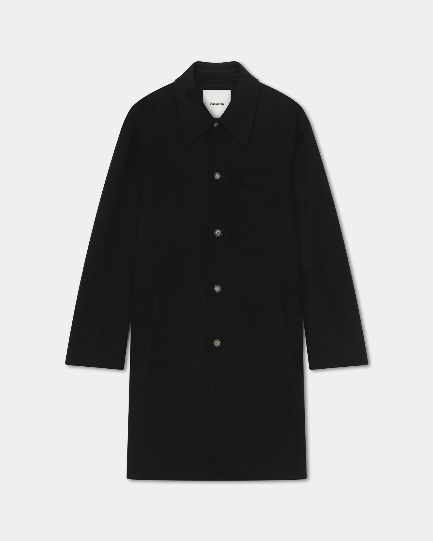 Janno - Double Wool Silk Coat - Black Stretchy Eco Friendly Fabric