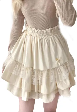 Japanese Fleece Skirt, Lace High Waist Pleated Cake Skirt, Cute Mini Skirt for Women