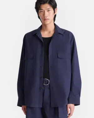 Microfiber Blend Fabric Jari - Long-Sleeve Shirt - Navy