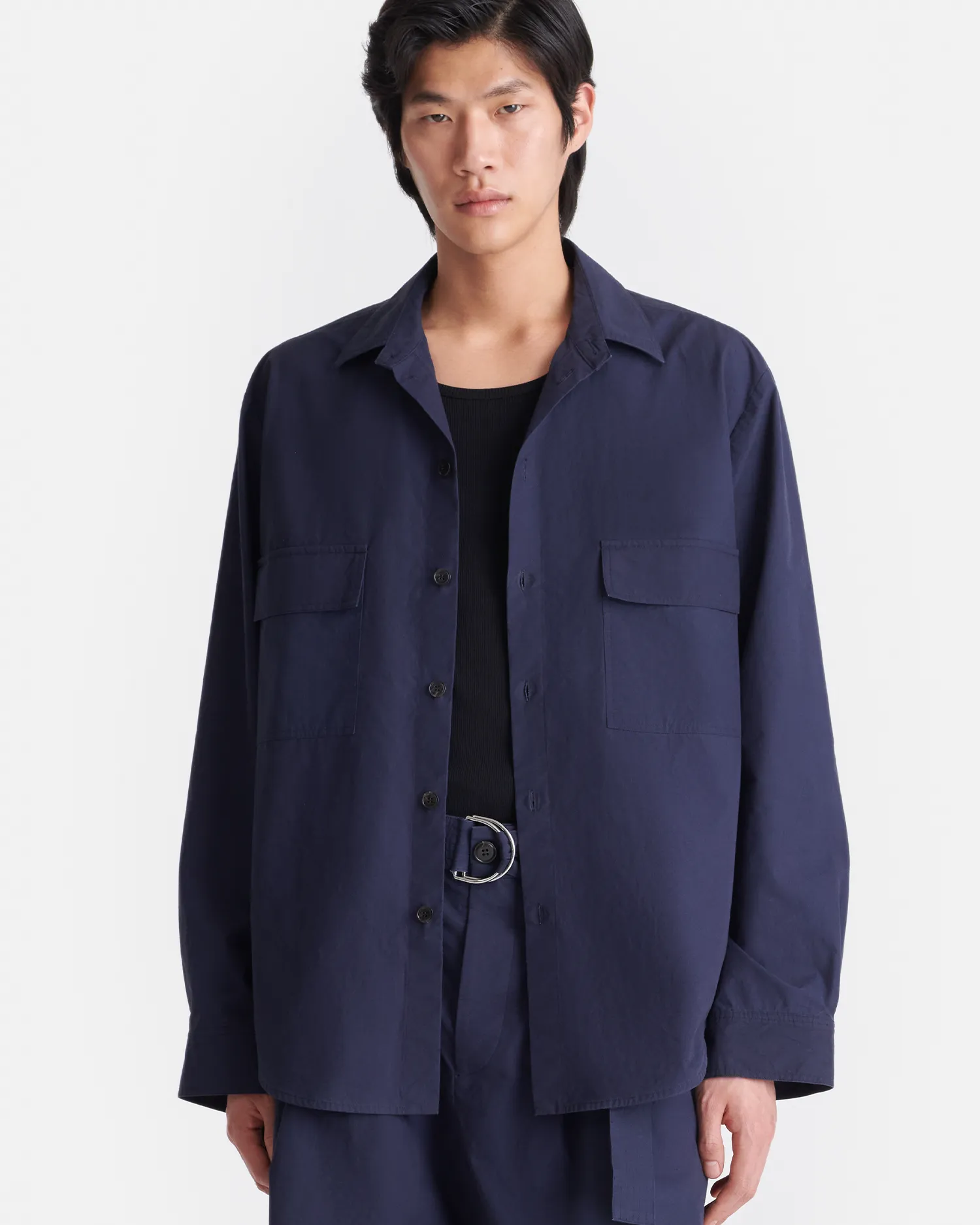 Microfiber Blend Fabric Jari - Long-Sleeve Shirt - Navy