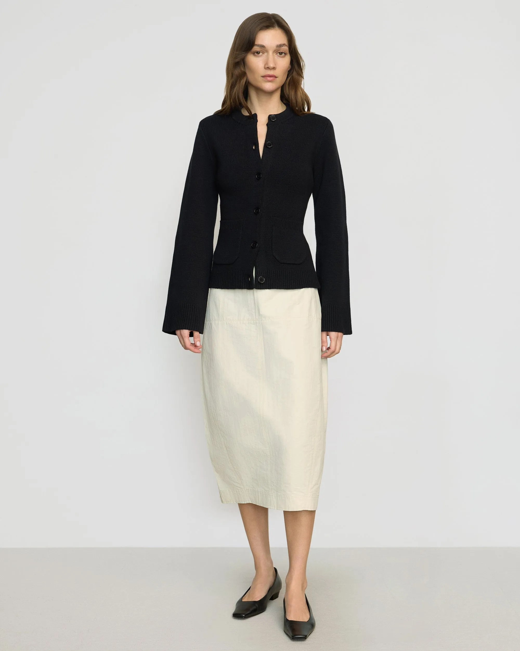 Jarmaine Back-Slit Barrel Skirt Layered Design