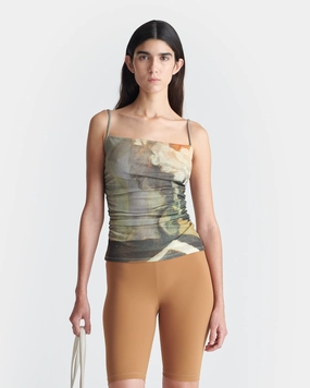 Jazlyn - Printed Mesh Jersey Top - Books Multi Directional Zipper Placement