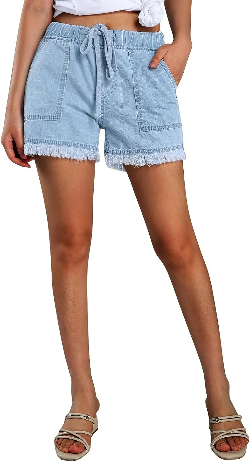 Jean for Women High Waisted Stretchy Casual Ripped Frayed Hem Summer Trendy Shorts