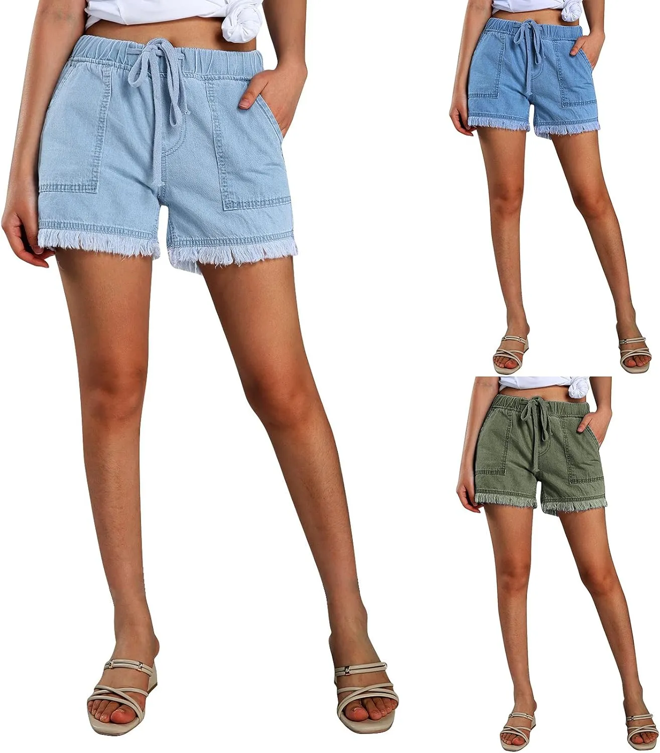 Jean for Women High Waisted Stretchy Casual Ripped Frayed Hem Summer Trendy Shorts