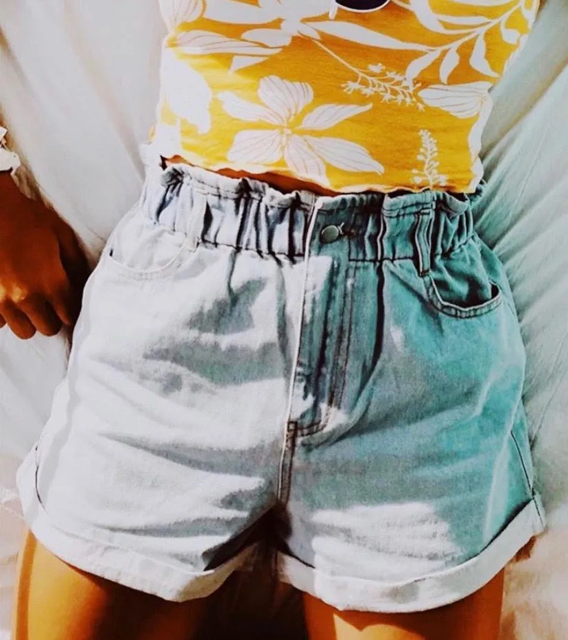 Jean Paper Bag High Waisted Cuffed Denim Shorts