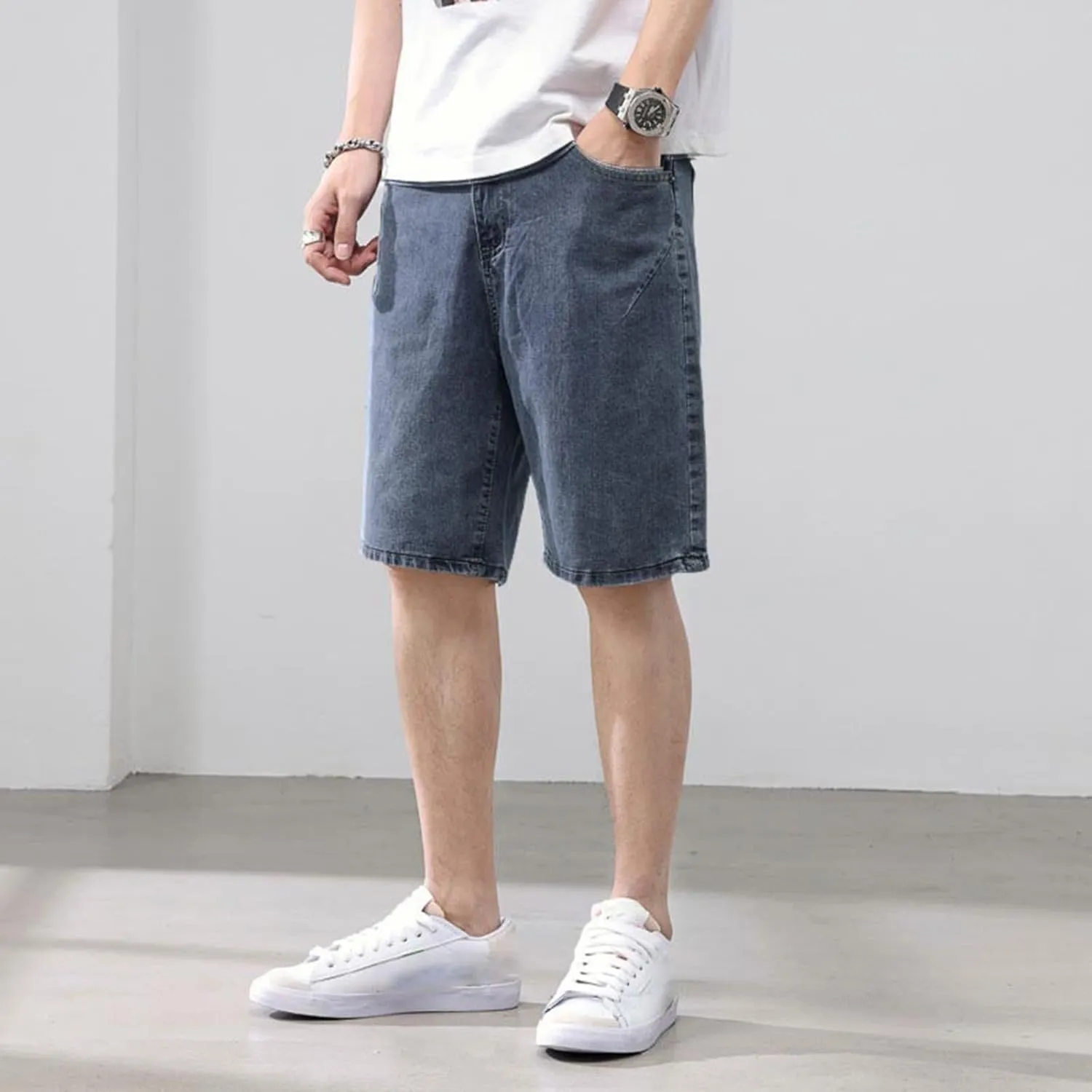 Jean Shorts Men Stretch Relaxed Fit Denim Shorts Casual Streetwear Jean Super Comfy Stretch Cargo Shorts for Summer Outdoor