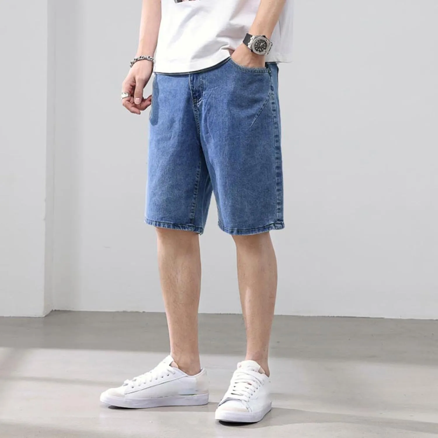 Jean Shorts Men Stretch Relaxed Fit Denim Shorts Casual Streetwear Jean Super Comfy Stretch Cargo Shorts for Summer Outdoor