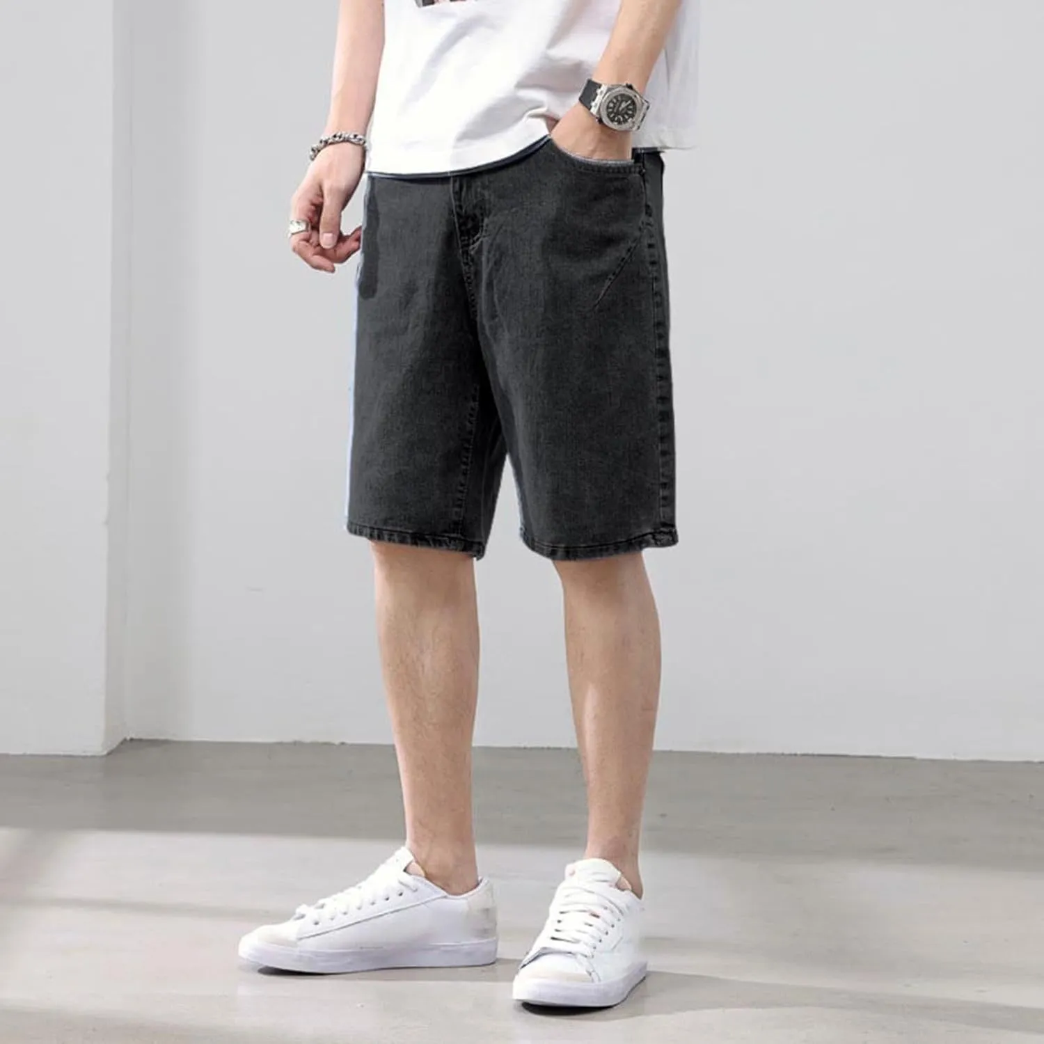 Jean Shorts Men Stretch Relaxed Fit Denim Shorts Casual Streetwear Jean Super Comfy Stretch Cargo Shorts for Summer Outdoor