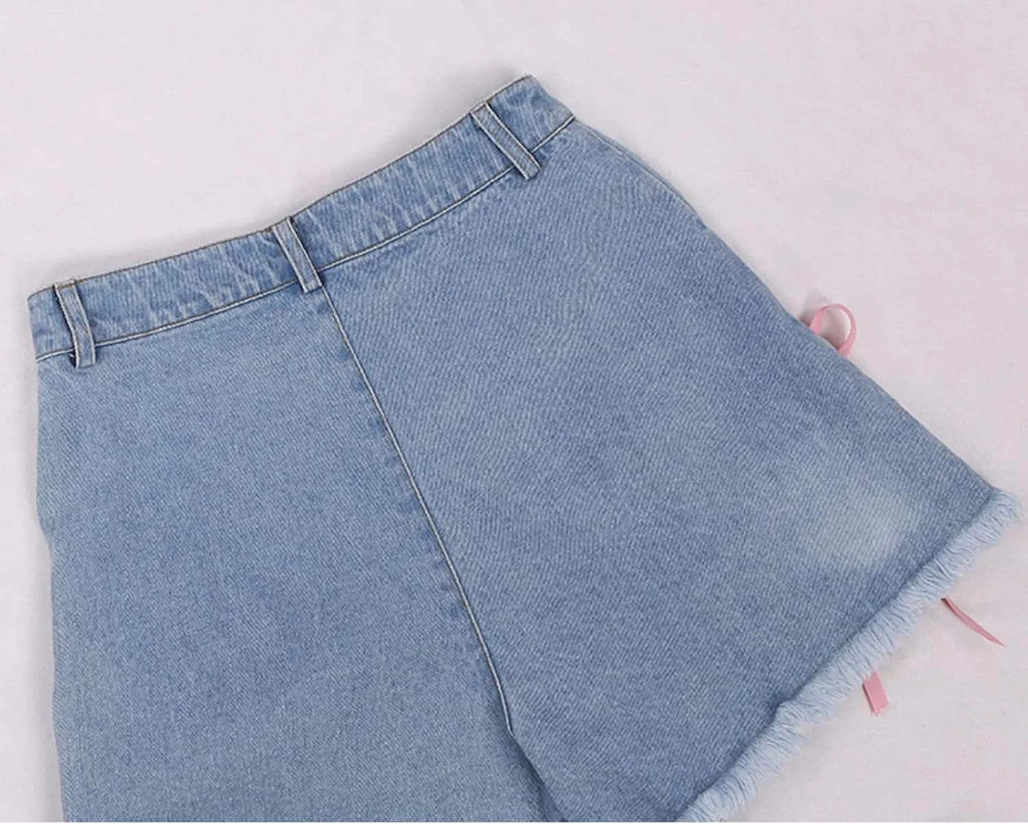 Jean Shorts Women Teen Girls Cute High Waisted Lace Up Kawaii Cat Embroidery Distressed Denim Shorts