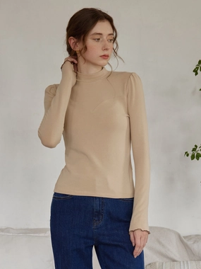 Jelena High Collar Khaki Knit Top Butter Soft Yarn Layered Look
