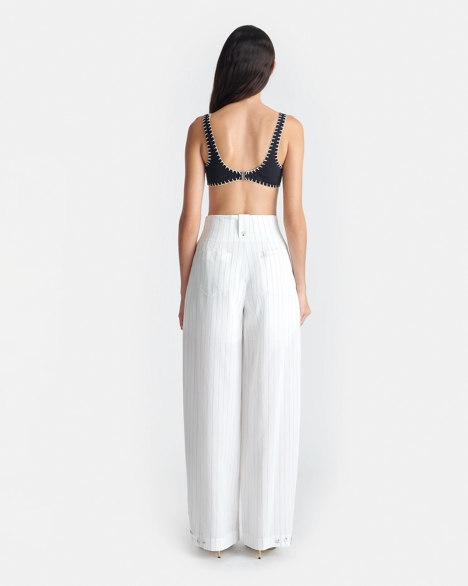 Jenci - Pleated Wide-Leg Pants - White Linen blend Stylish Fit