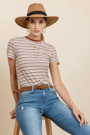 Jennifer Striped Tee in Camel