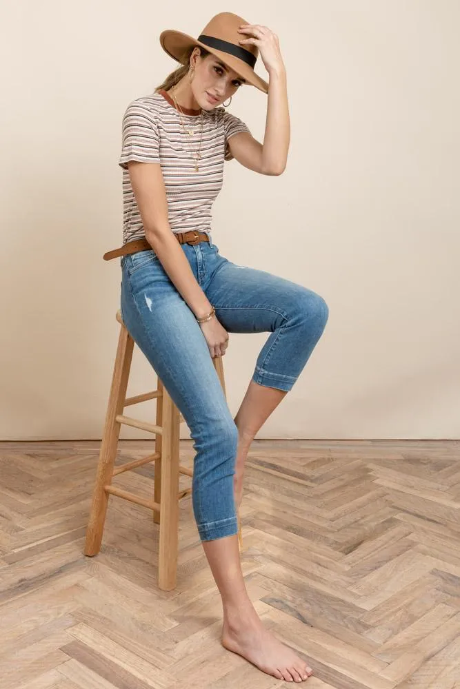Jennifer Striped Tee in Camel