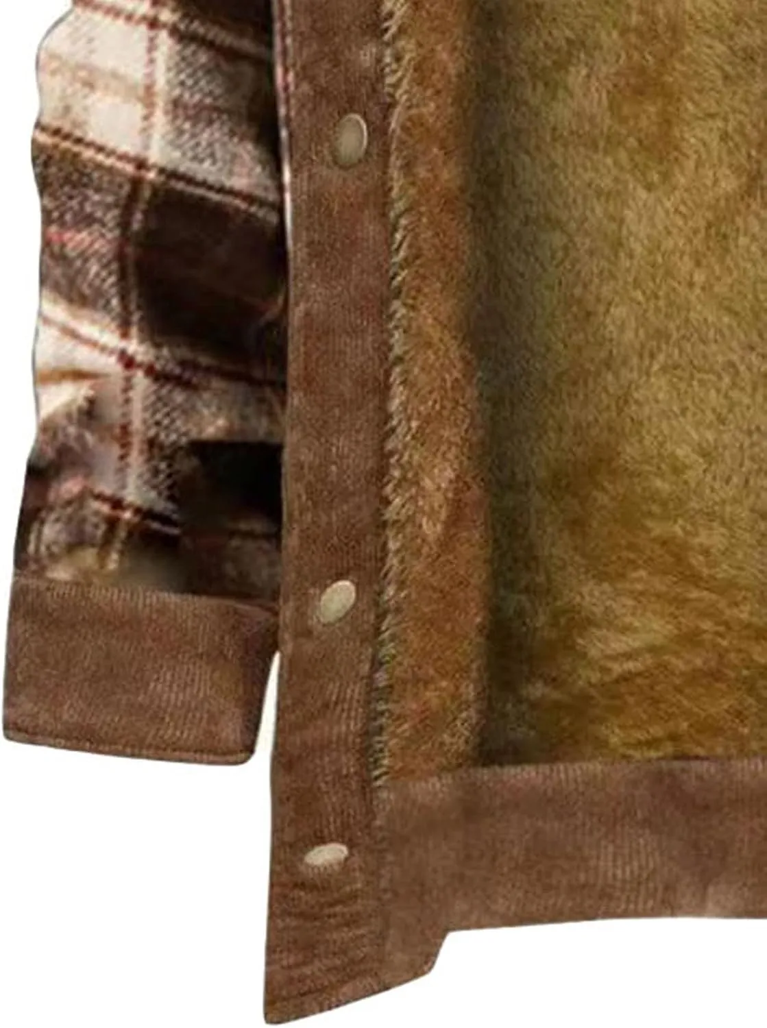 JEsilunmaMY Men's Fleece Lined Plaid Corduroy Jacket Button Stand Collar Flannel Sherpa Coat Warm Winter Thick Shacket Shirt