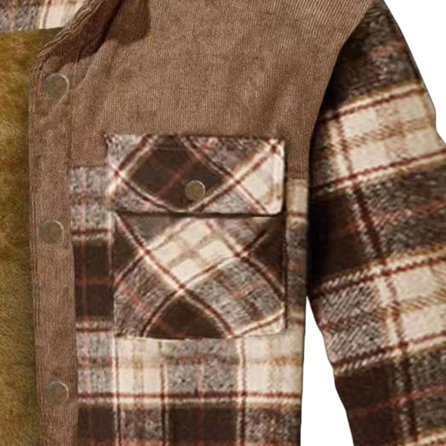 JEsilunmaMY Men's Fleece Lined Plaid Corduroy Jacket Button Stand Collar Flannel Sherpa Coat Warm Winter Thick Shacket Shirt