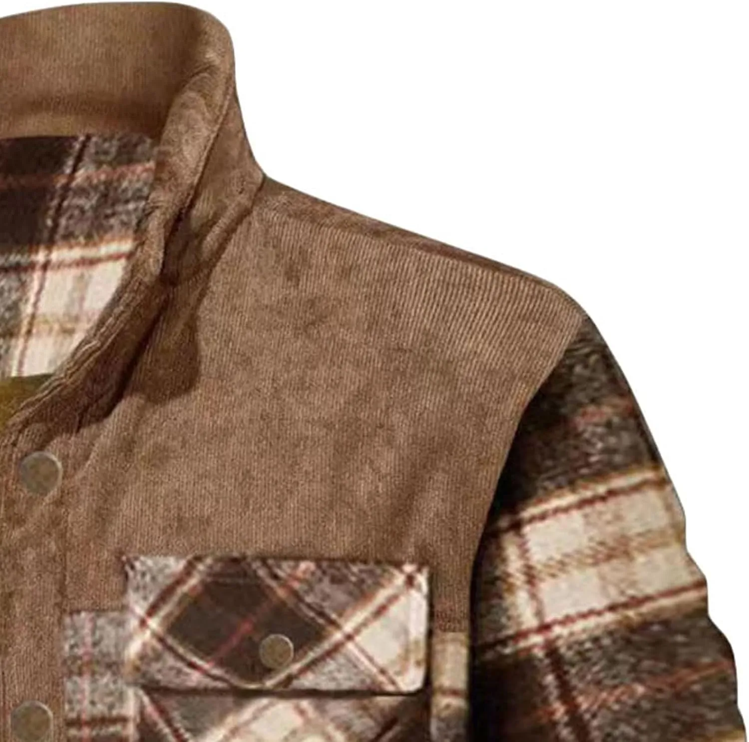 JEsilunmaMY Men's Fleece Lined Plaid Corduroy Jacket Button Stand Collar Flannel Sherpa Coat Warm Winter Thick Shacket Shirt