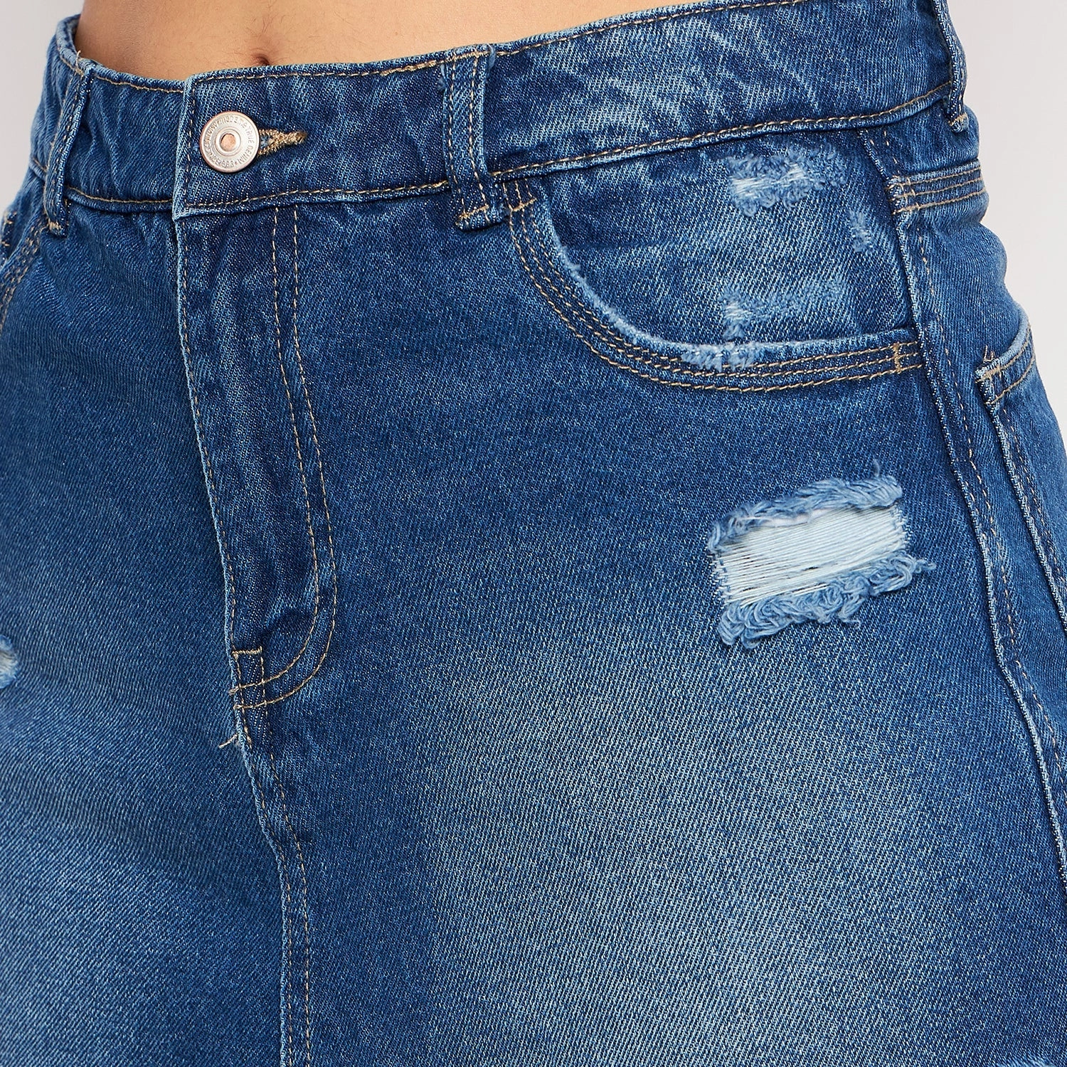 Button Details Casual Wear Madame Blue Denim Shorts