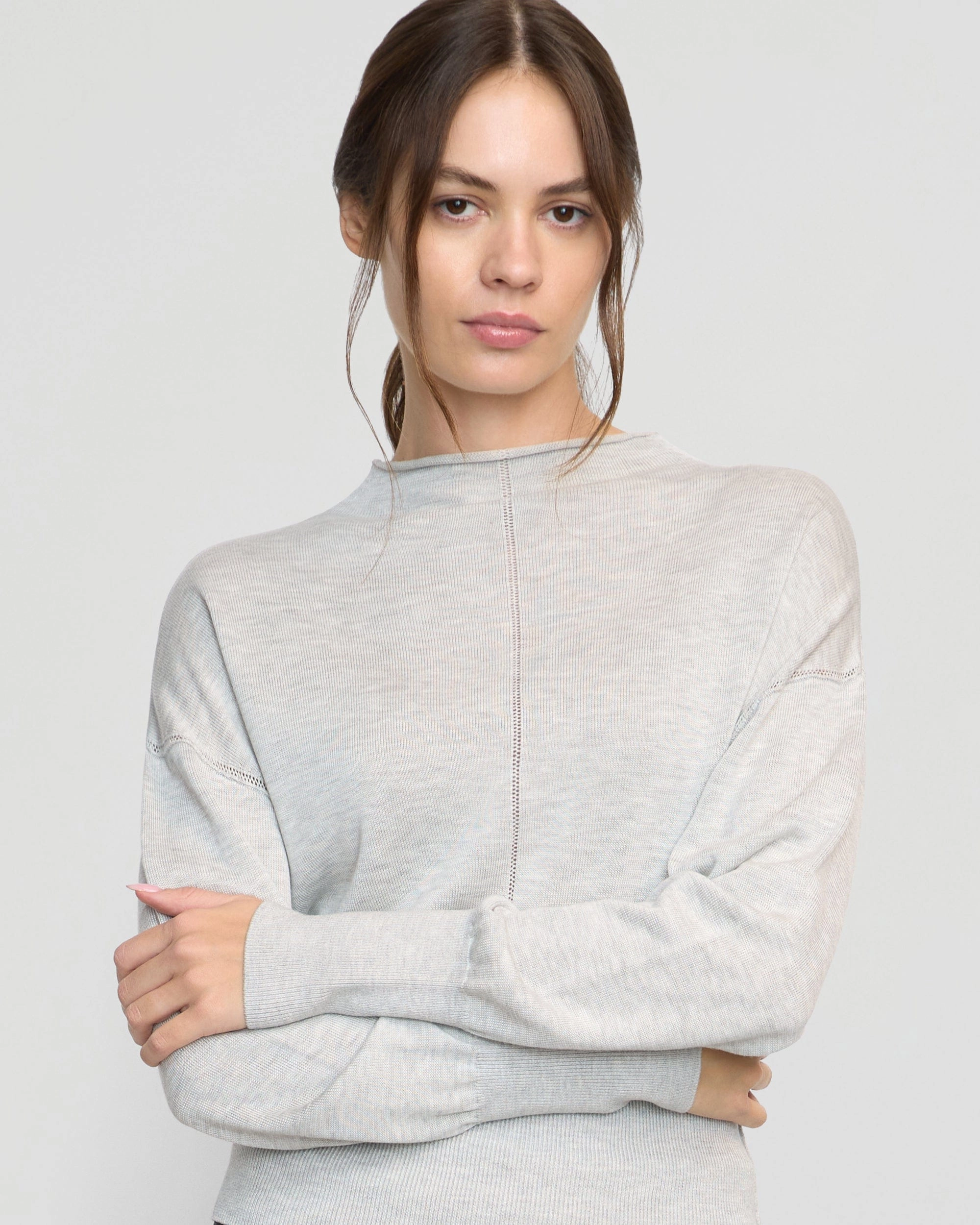 Soft Feel Jillian Pointelle Tencel-Wool Sweater