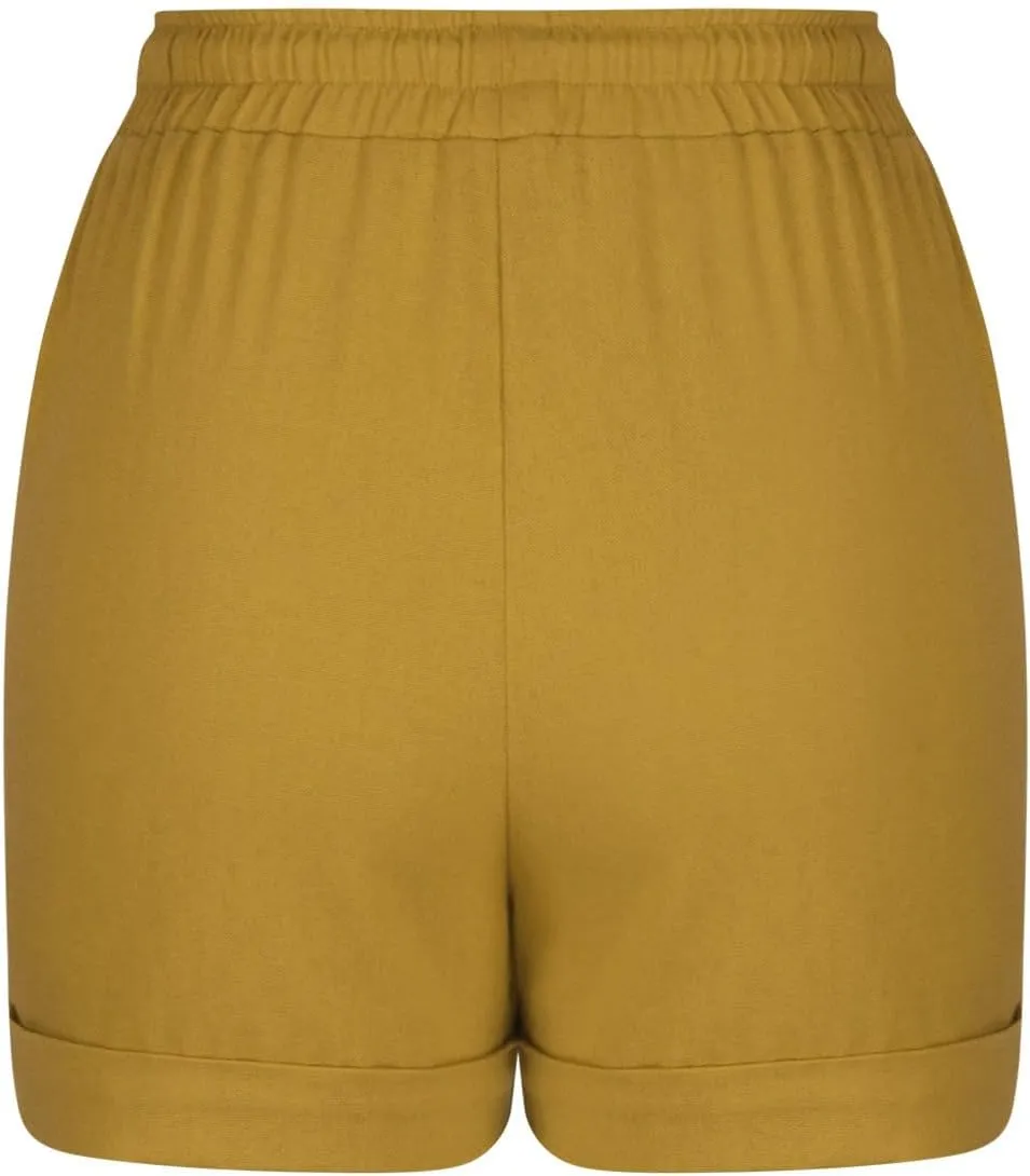 JOAU Womens Shorts 2024 Comfy Summer Drawstring High Waist Cotton Linen Shorts Trendy Casual Loose Rolled Hem Pockets Shorts