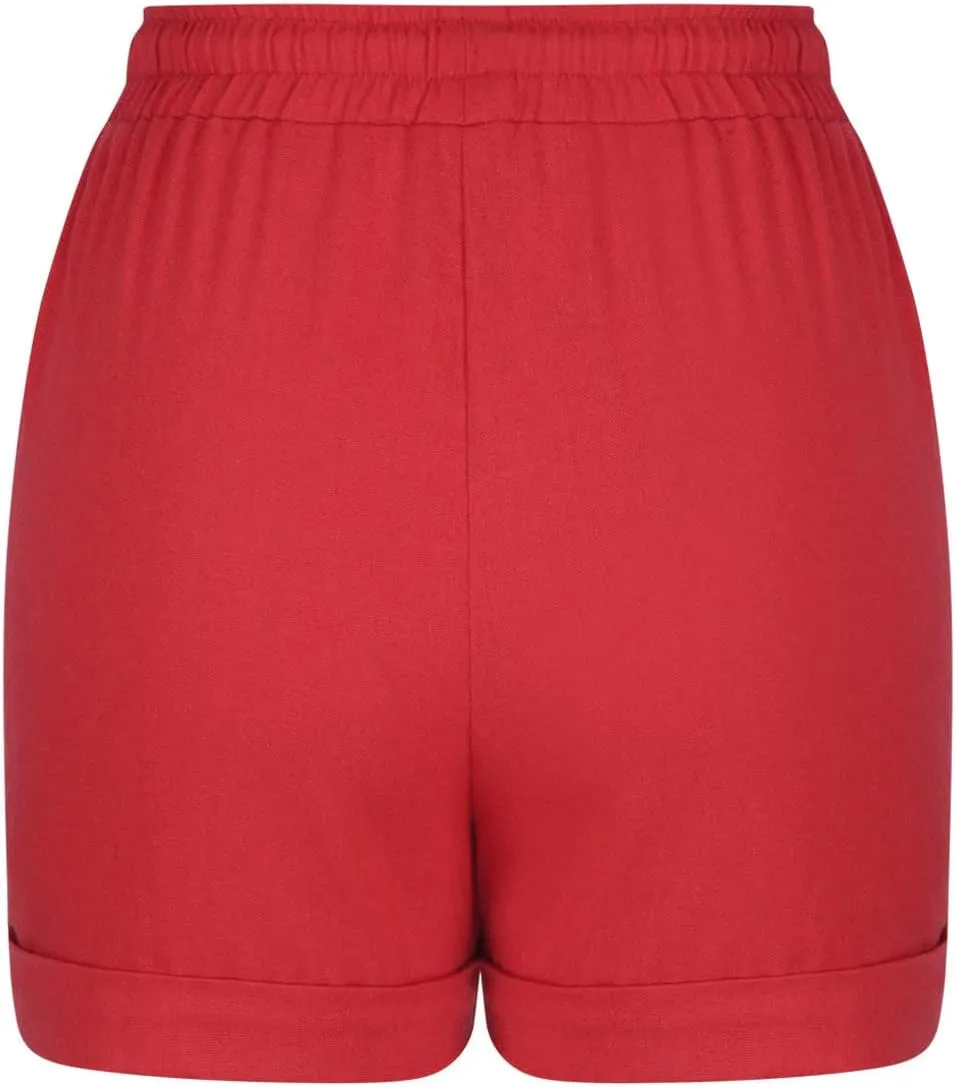 JOAU Womens Shorts 2024 Comfy Summer Drawstring High Waist Cotton Linen Shorts Trendy Casual Loose Rolled Hem Pockets Shorts