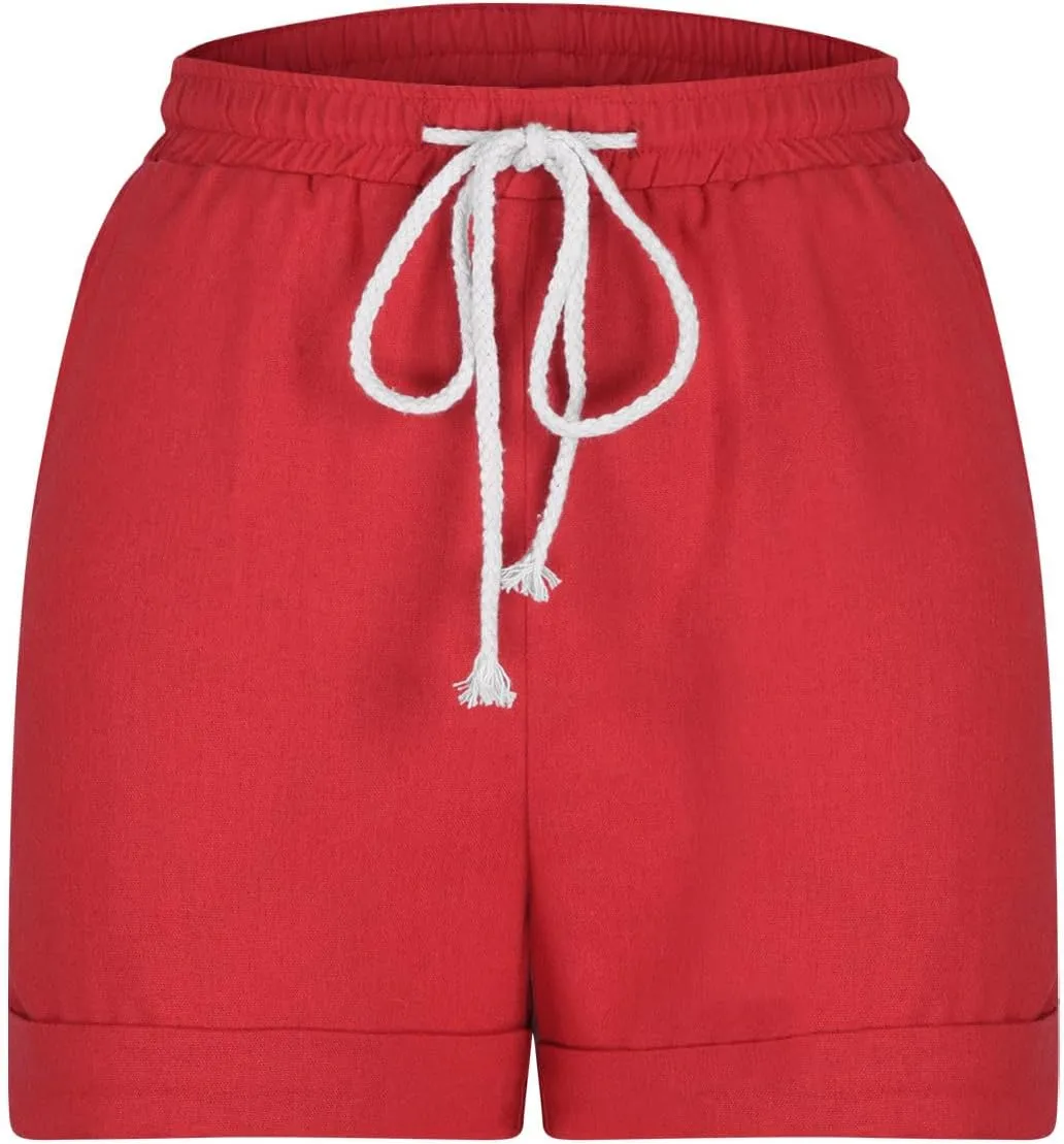 JOAU Womens Shorts 2024 Comfy Summer Drawstring High Waist Cotton Linen Shorts Trendy Casual Loose Rolled Hem Pockets Shorts