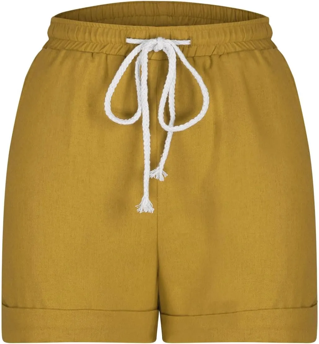 JOAU Womens Shorts 2024 Comfy Summer Drawstring High Waist Cotton Linen Shorts Trendy Casual Loose Rolled Hem Pockets Shorts