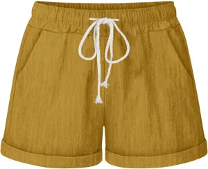 JOAU Womens Shorts 2024 Comfy Summer Drawstring High Waist Cotton Linen Shorts Trendy Casual Loose Rolled Hem Pockets Shorts