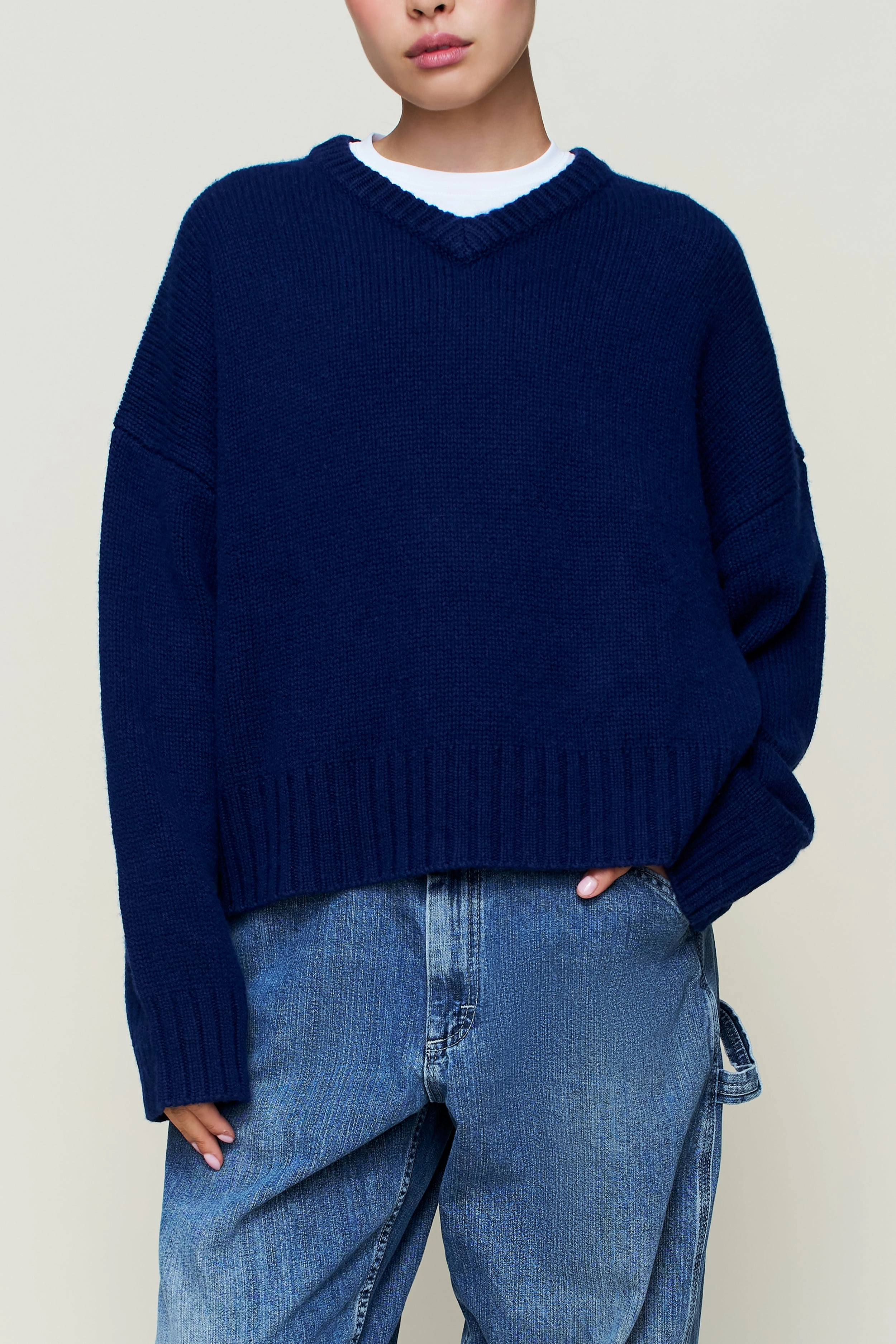 Breathable Mesh Panels Joni Cashmere V-Neck Jumper