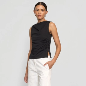All Over Print Technique Josie Shirred-Side Cowl-Neck Tee