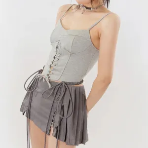JOSKAA 2024 new Korean Aesthetic New Jeans Hanni Low Rise Pleated Mini Skirt