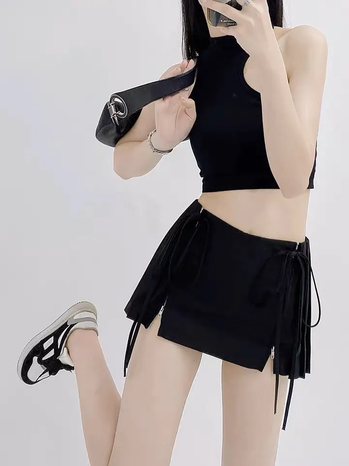 JOSKAA 2024 new Korean Aesthetic New Jeans Hanni Low Rise Pleated Mini Skirt