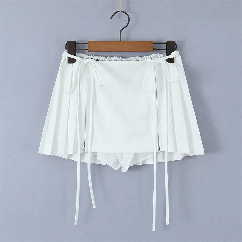 JOSKAA 2024 new Korean Aesthetic New Jeans Hanni Low Rise Pleated Mini Skirt