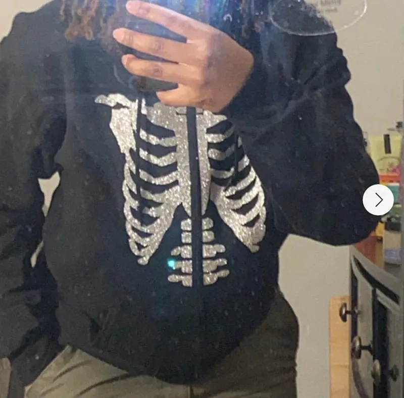 Joskaa Christmas Gift Zip-up Y2K Rhinestone Skeleton Oversized Sweatshirts 2024 Autumn Goth Hoodies Women Grunge Hooded Jacket Streetwear Retro Clothe