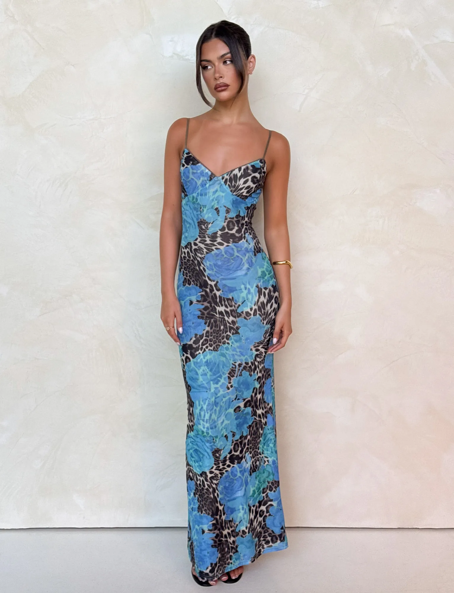 Simple Profile Modern Waistband JULIANNA DRESS - BLUE : LEOPARD