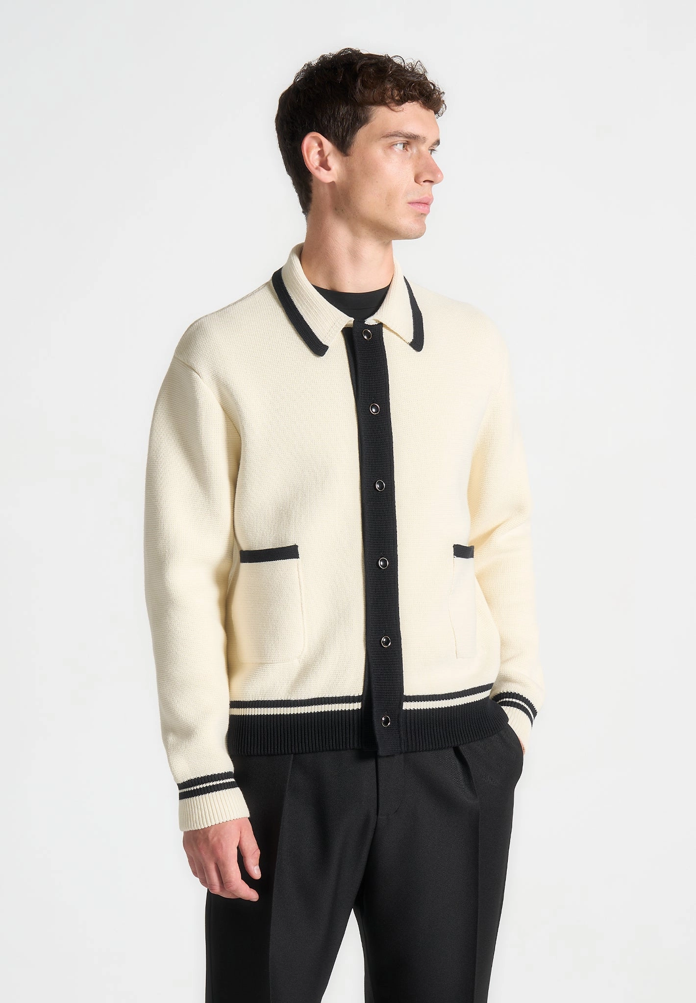 MoistureWicking Technology Brushed Interior Julien - Classic Combed Cotton Knit Cardigan - Cream