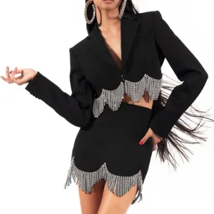 JUMRI Diamante Fringed Cropped Blazer
