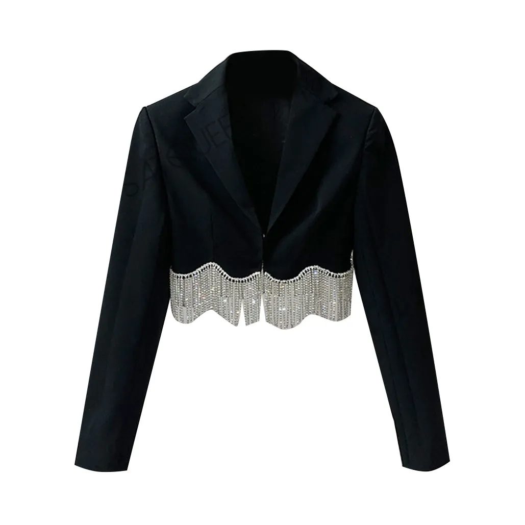 JUMRI Diamante Fringed Cropped Blazer