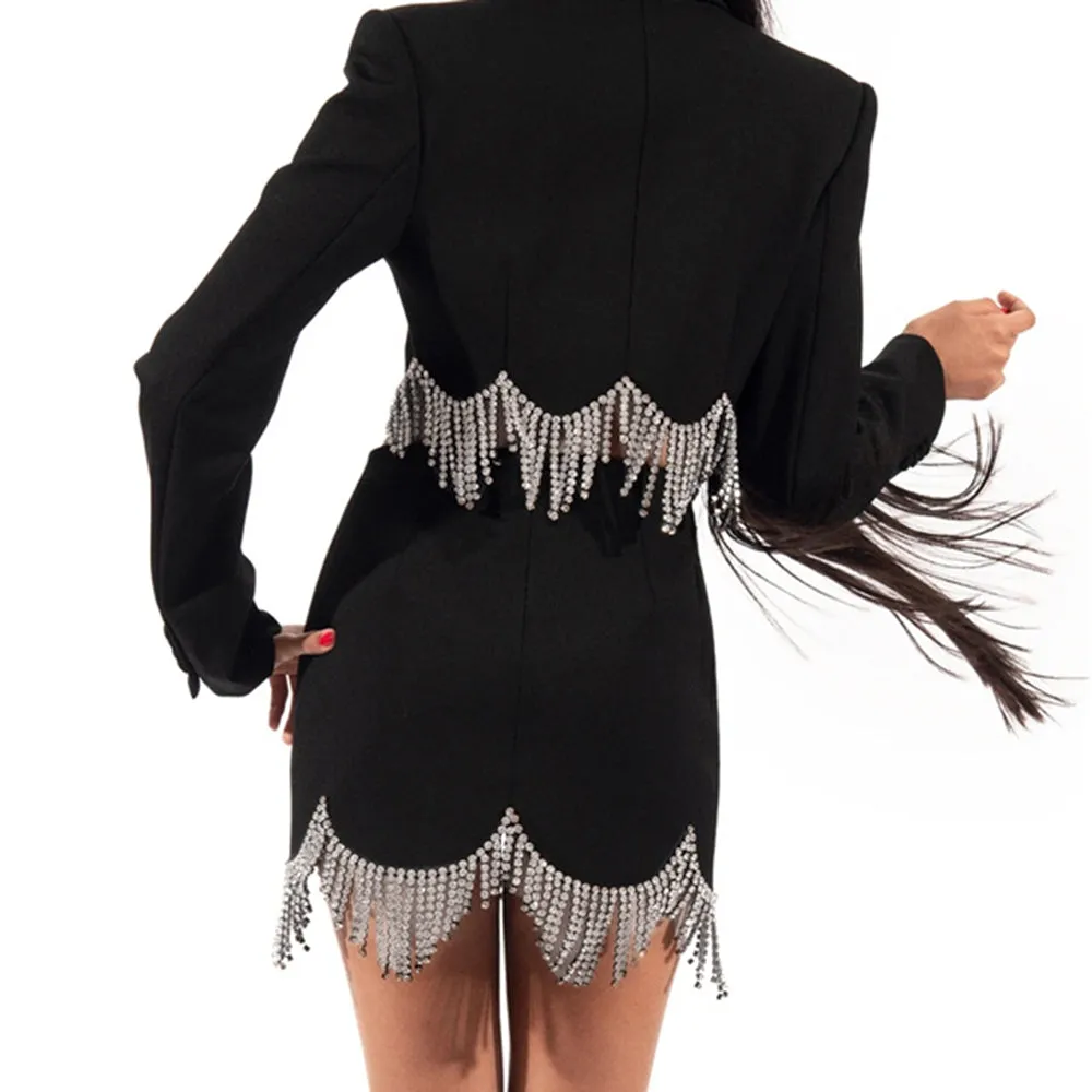JUMRI Diamante Fringed Cropped Blazer