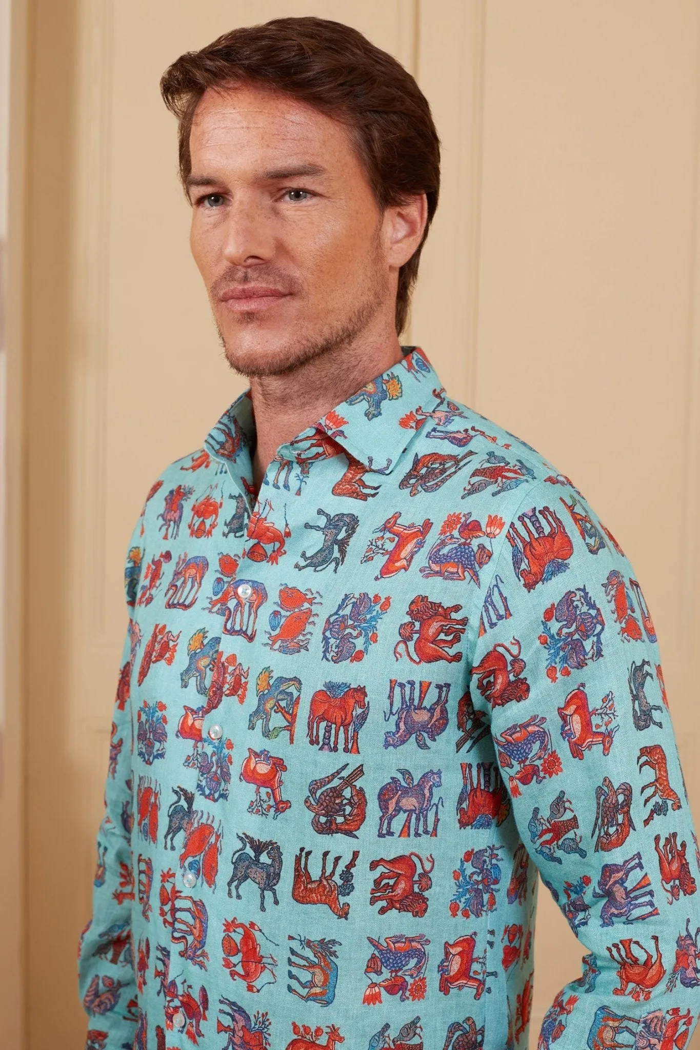 justiniano linen shirt turquoise