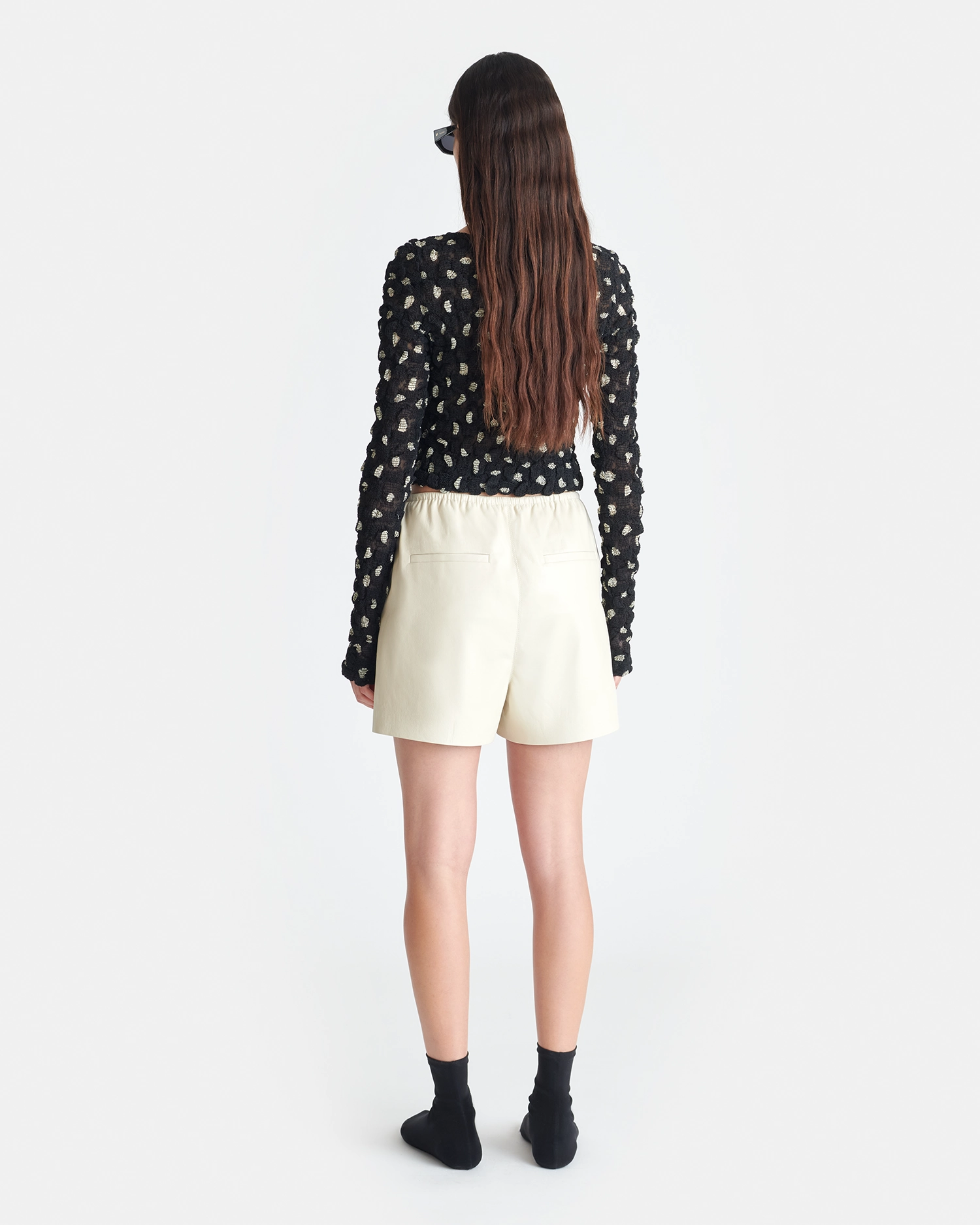 Jylan - Cropped Seersucker Tech Chiffon Top - Polka SeamFree Knitting