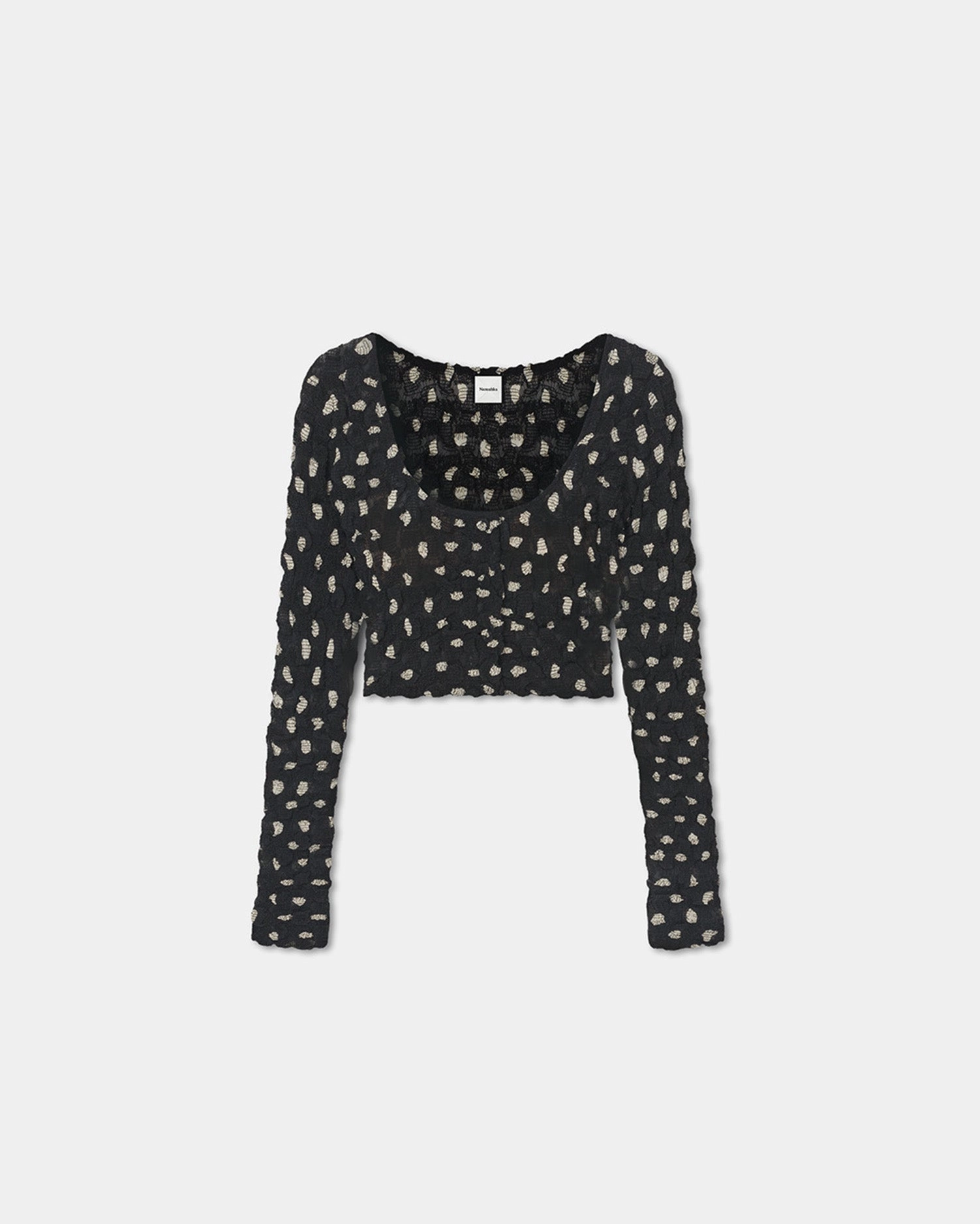 Natural Fiber Blend Jylan - Cropped Seersucker Tech Chiffon Top - Polka