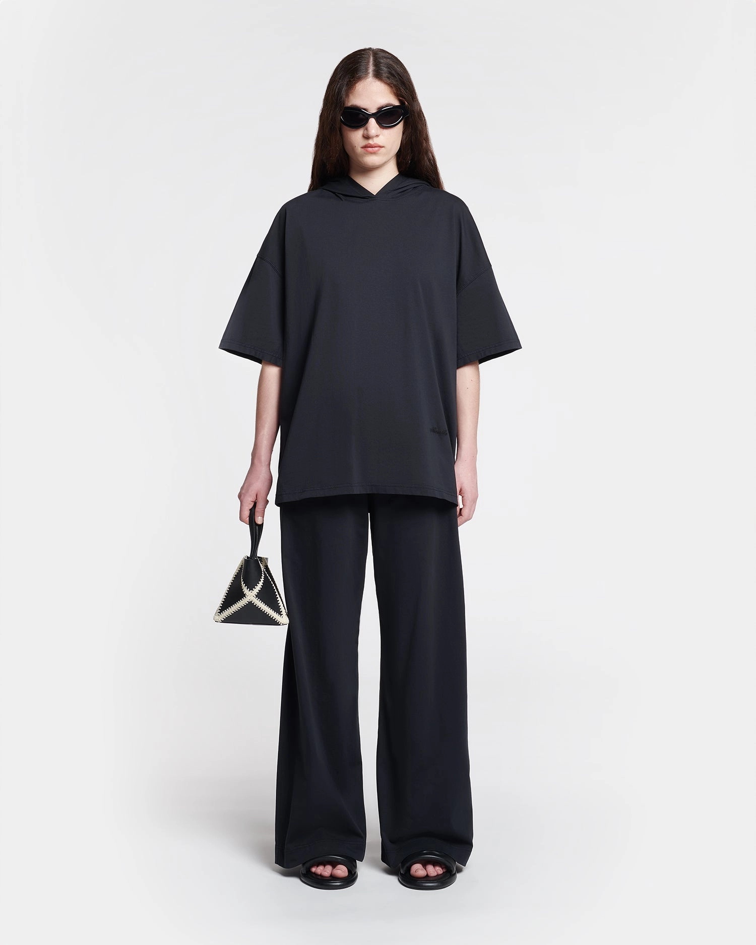 Textured Weave Kacper - Cotton-Jersey Hooded T-Shirt - Black