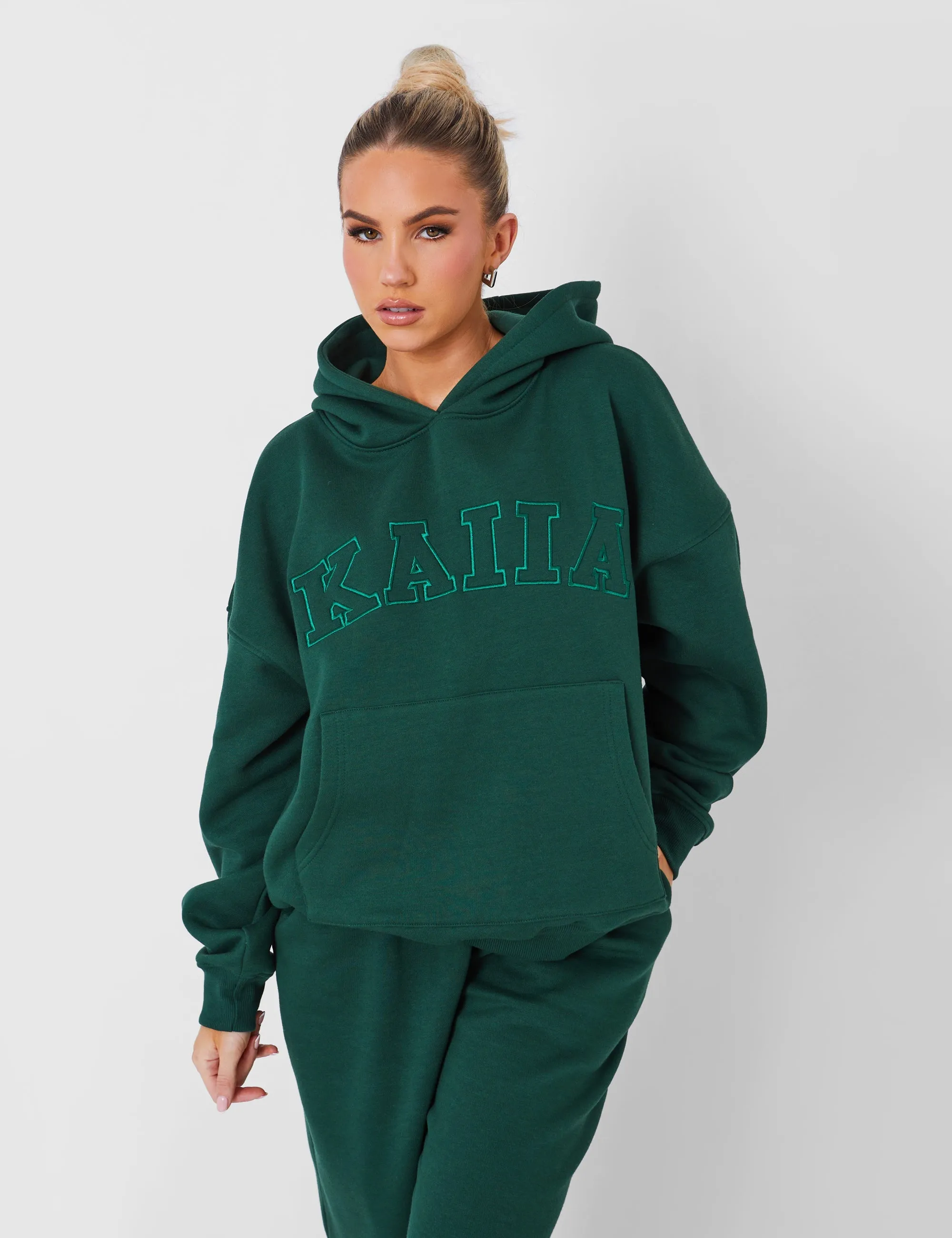 Kaiia Oversized Logo Hoodie Forest Green