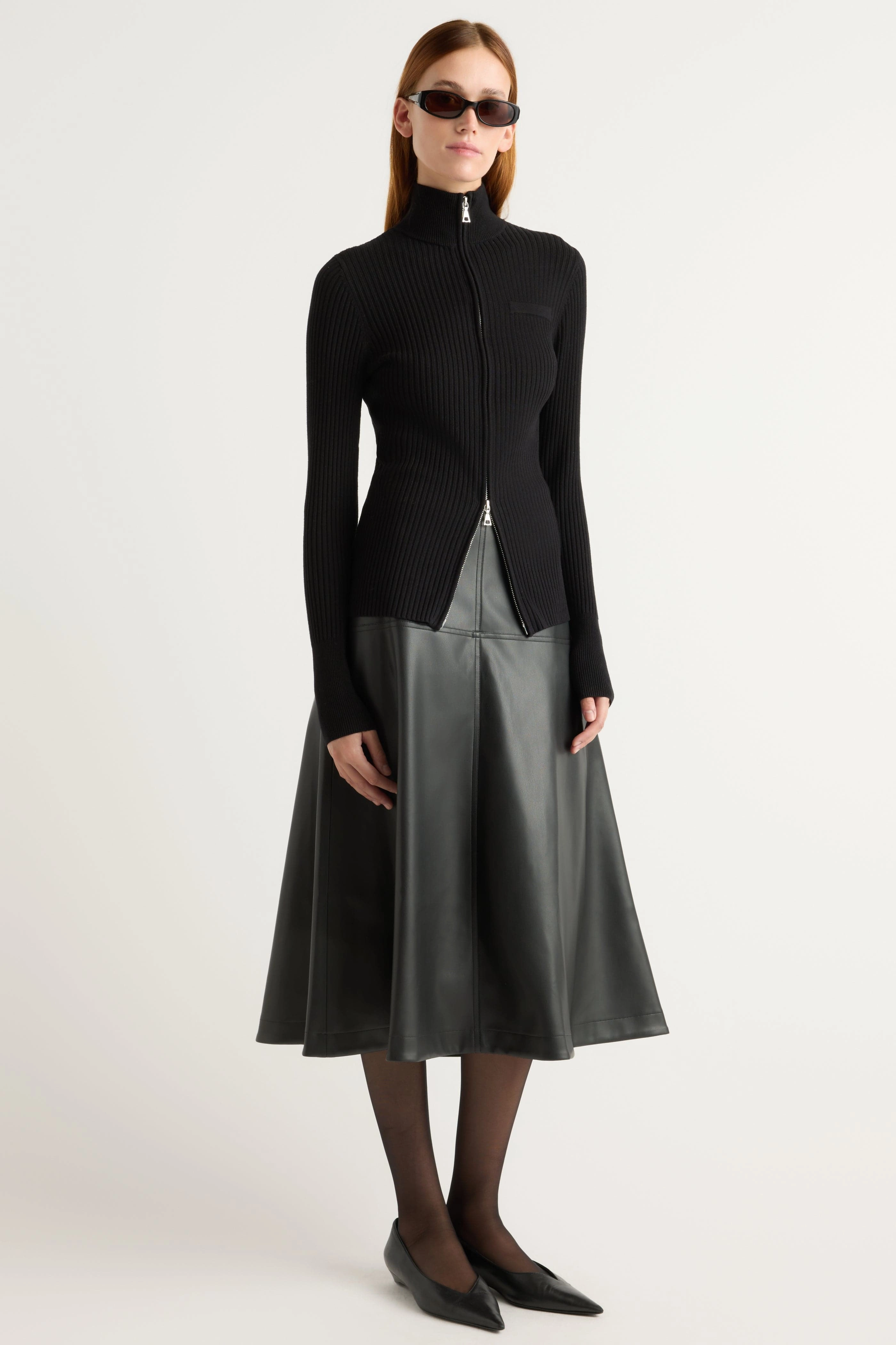 Kaine Ribbed Two-Way Zip Sweater Anti Pilling Finish Sleek Waist