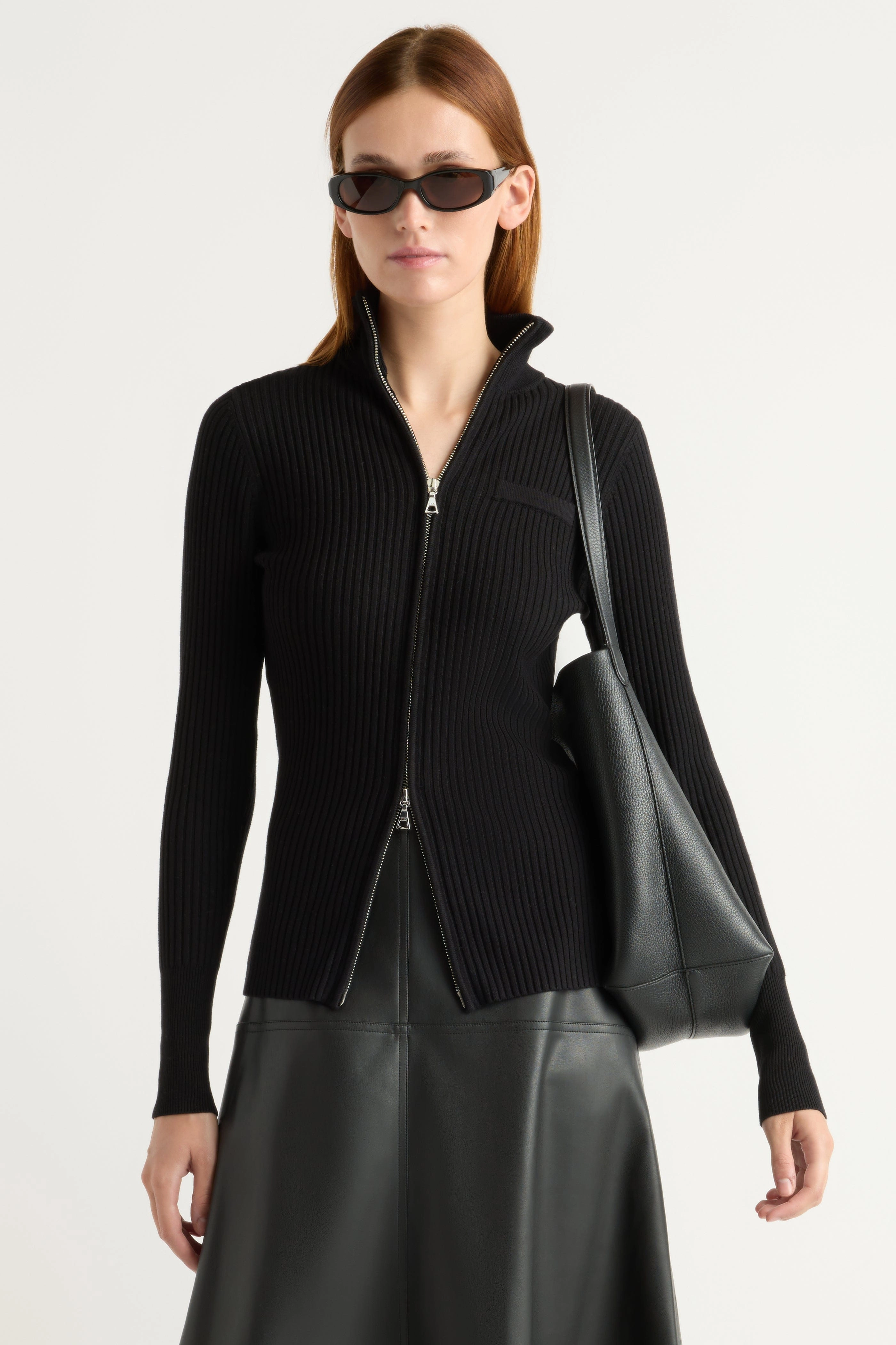 Kaine Ribbed Two-Way Zip Sweater Smart Fashion Slim Stretch
